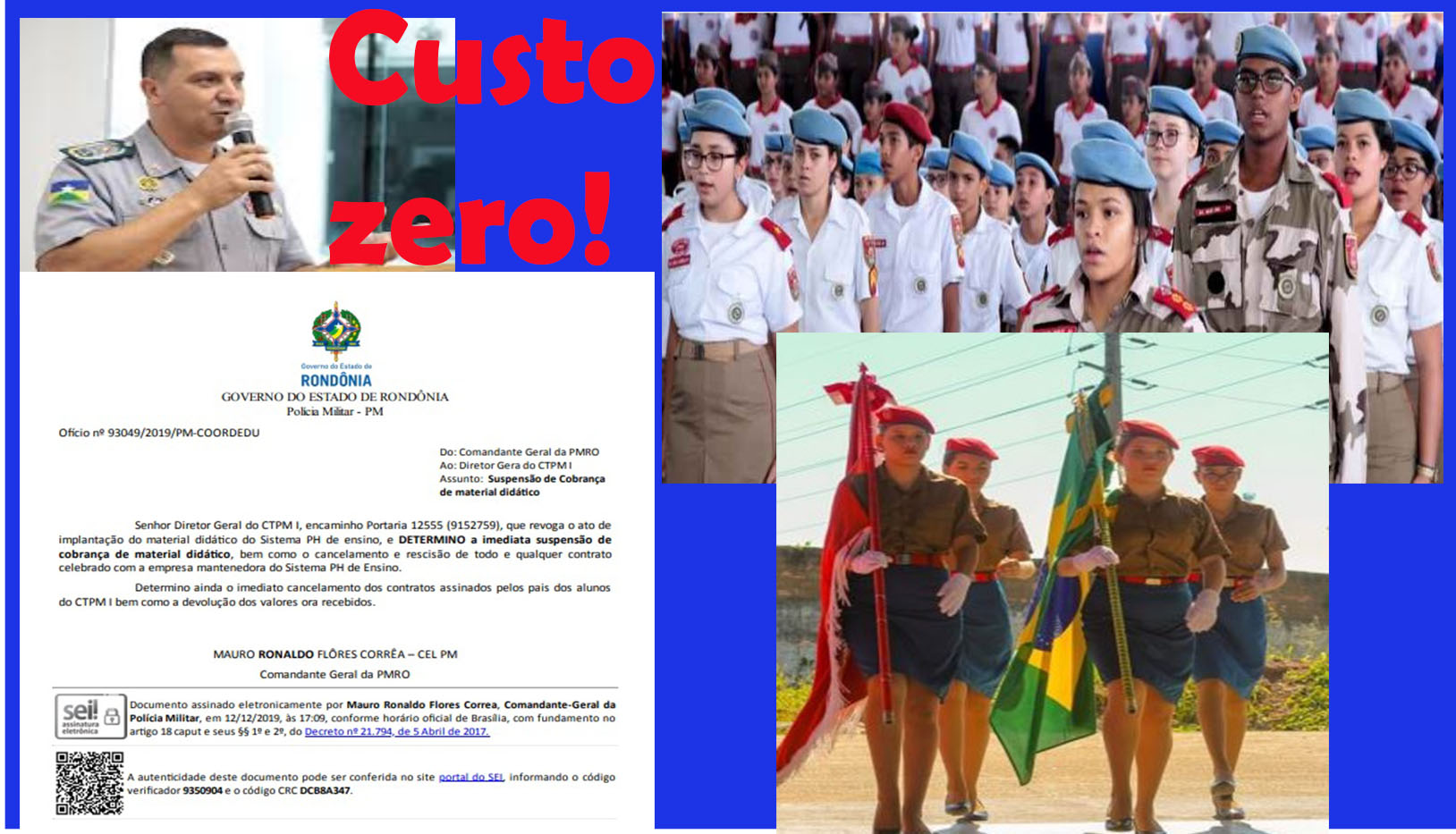 POLÍCIA MILITAR ACABA COM QUALQUER TIPO DE COBRANÇA AOS PAIS DE ALUNOS DO COLÉGIO TIRADENTES